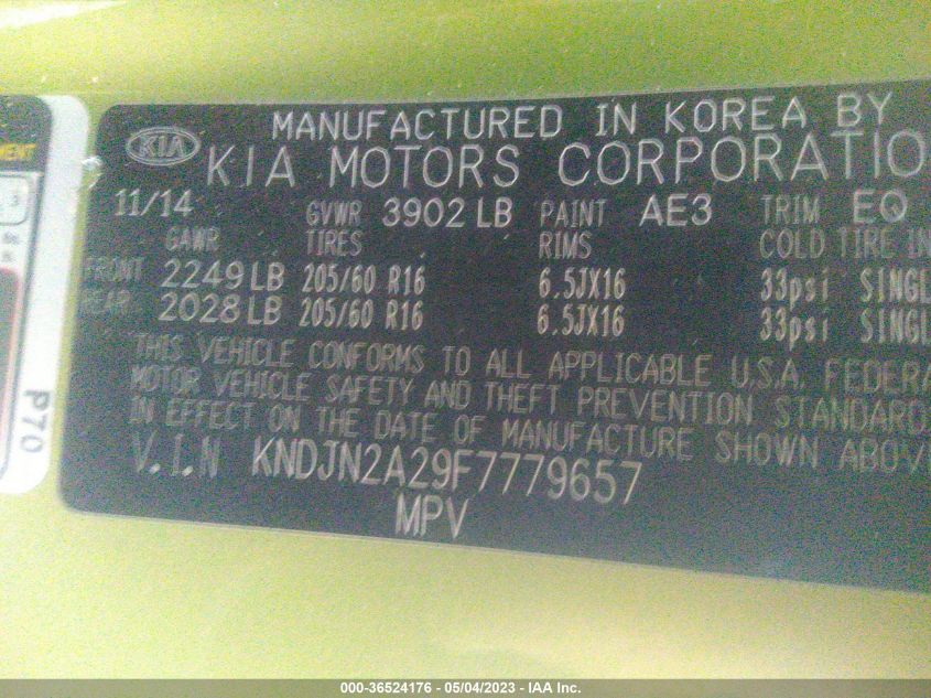 2015 KIA SOUL BASE - KNDJN2A29F7779657