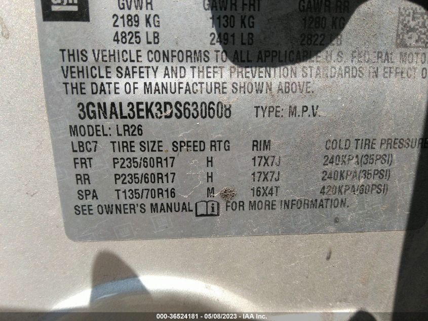 2013 CHEVROLET CAPTIVA SPORT FLEET LT - 3GNAL3EK3DS630608