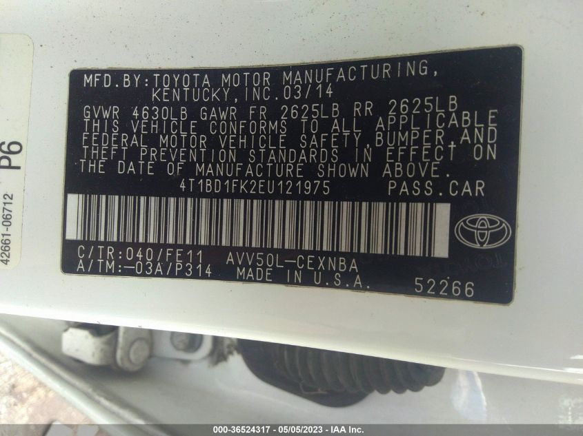 2014 TOYOTA CAMRY HYBRID LE/XLE/SE LIMITED EDITION - 4T1BD1FK2EU121975