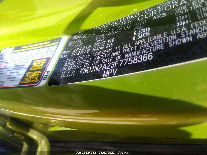 2015 KIA SOUL BASE - KNDJN2A23F7758366