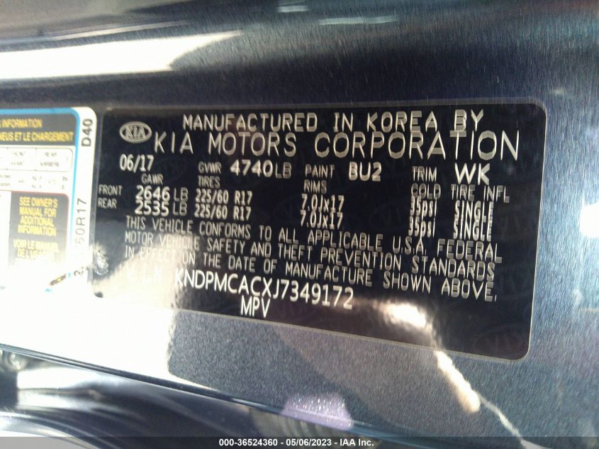 2018 KIA SPORTAGE LX - KNDPMCACXJ7349172