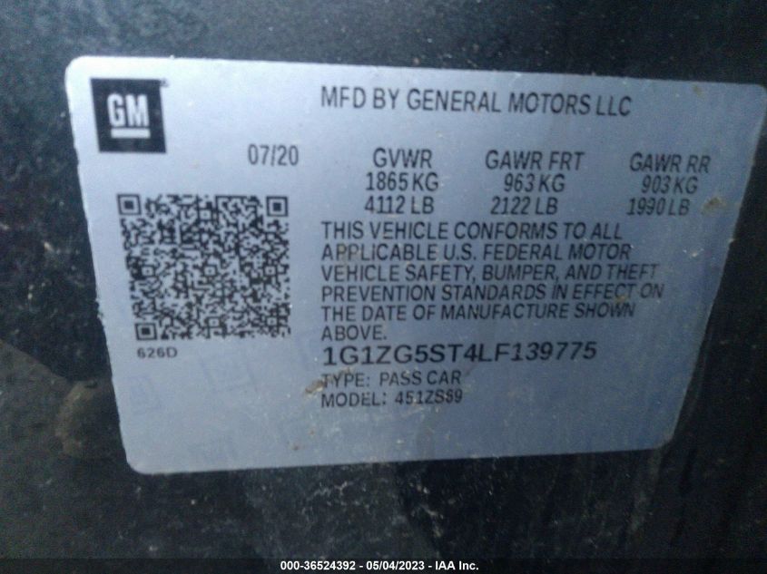 2020 CHEVROLET MALIBU RS - 1G1ZG5ST4LF139775