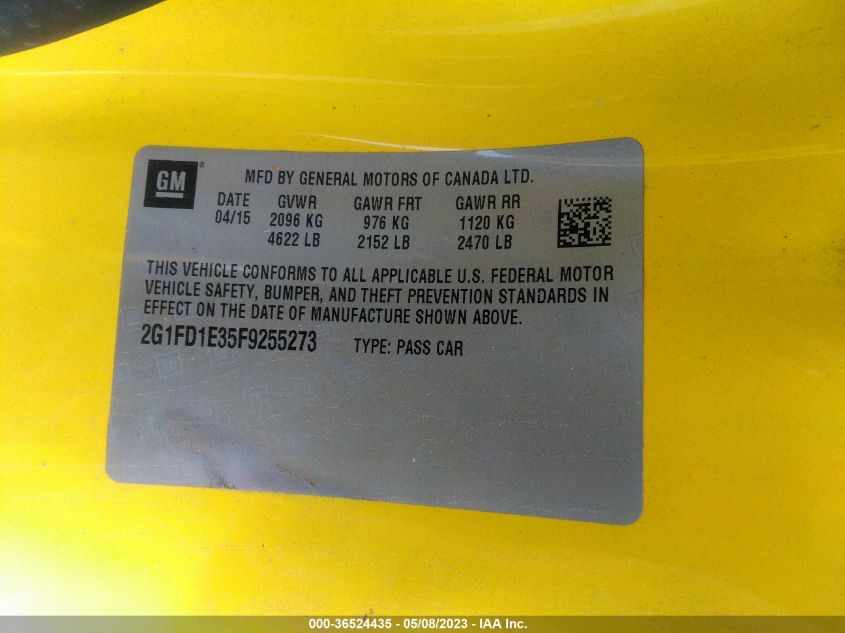 2015 CHEVROLET CAMARO LT - 2G1FD1E35F9255273