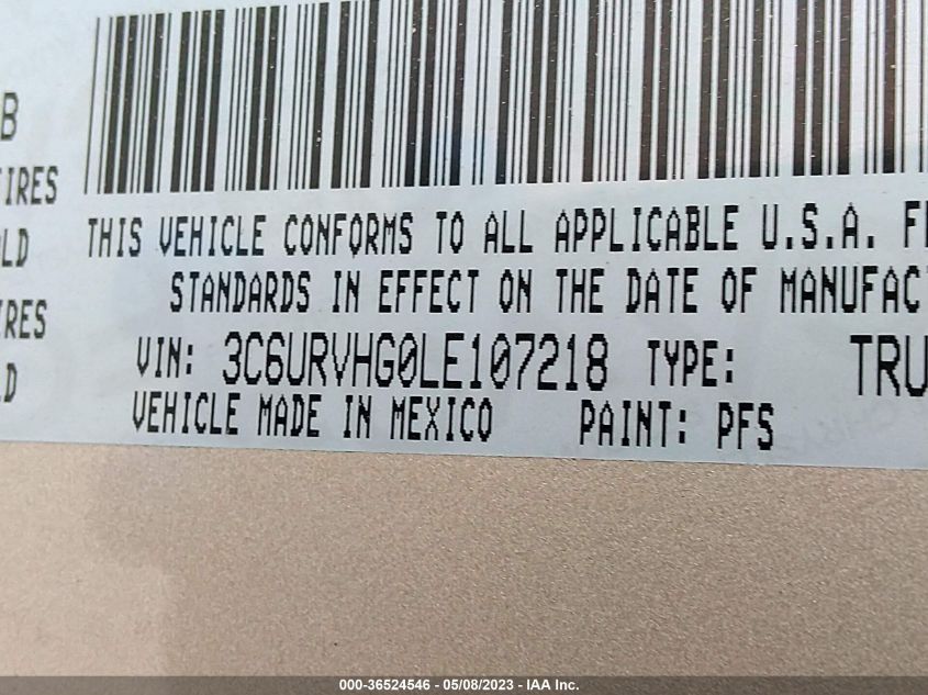 2020 RAM PROMASTER CARGO VAN - 3C6URVHG0LE107218