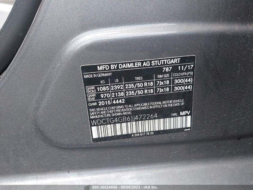 2018 MERCEDES-BENZ GLA GLA 250 - WDCTG4GB6JJ472264