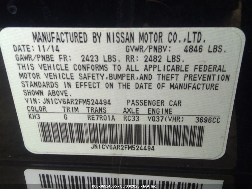 2015 INFINITI Q40 JN1CV6AR2FM524494