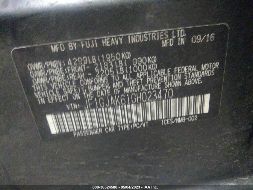 2016 SUBARU IMPREZA SEDAN LIMITED - JF1GJAK61GH023470