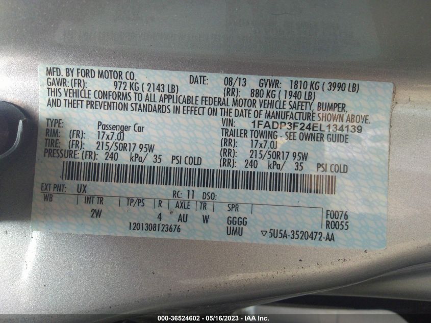 2014 FORD FOCUS SE - 1FADP3F24EL134139