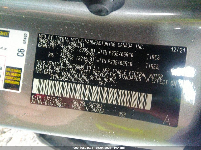2022 LEXUS RX RX 350 - 2T2HZMDA3NC325530