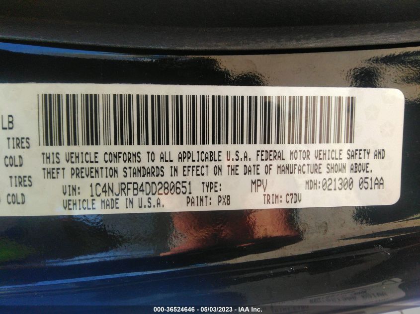 2013 JEEP PATRIOT LATITUDE - 1C4NJRFB4DD280651