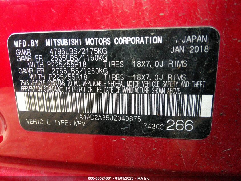 2018 MITSUBISHI OUTLANDER ES - JA4AD2A35JZ040675