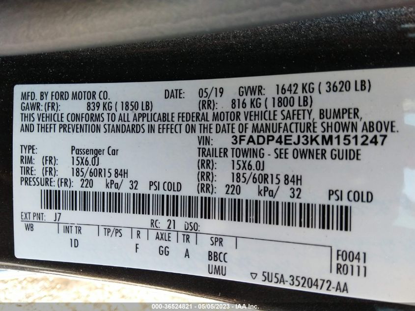 2019 FORD FIESTA SE - 3FADP4EJ3KM151247