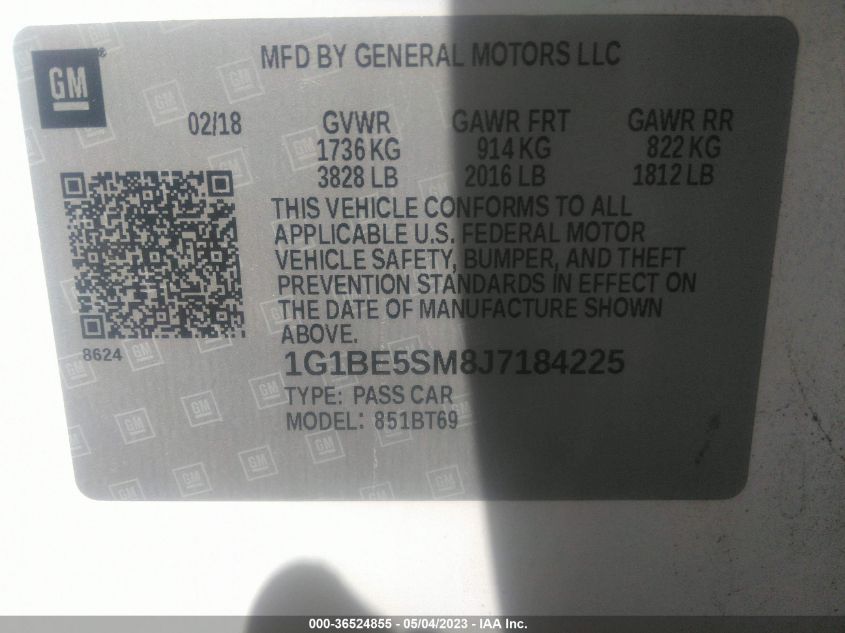 2018 CHEVROLET CRUZE LT - 1G1BE5SM8J7184225