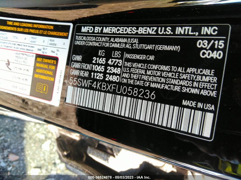 2015 MERCEDES-BENZ C-CLASS C 300 - 55SWF4KBXFU058236