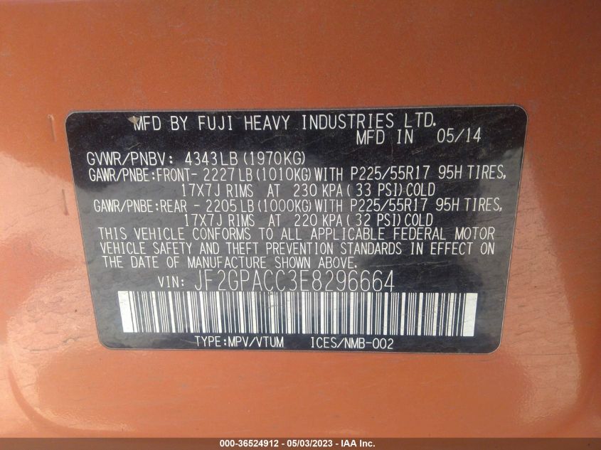 2014 SUBARU XV CROSSTREK PREMIUM - JF2GPACC3E8296664