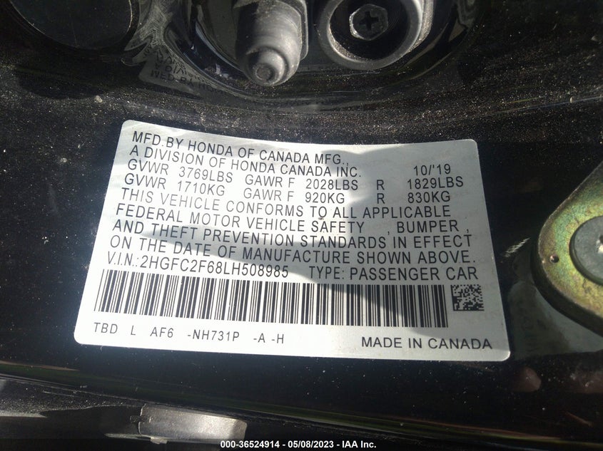 VIN 2HGFC2F68LH508985 2020 HONDA CIVIC SEDAN LX