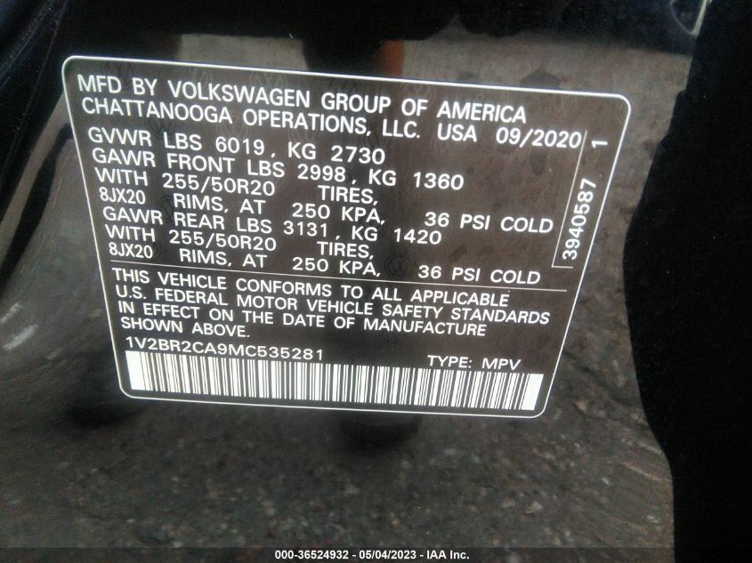 2021 VOLKSWAGEN ATLAS 3.6L V6 SEL - 1V2BR2CA9MC535281