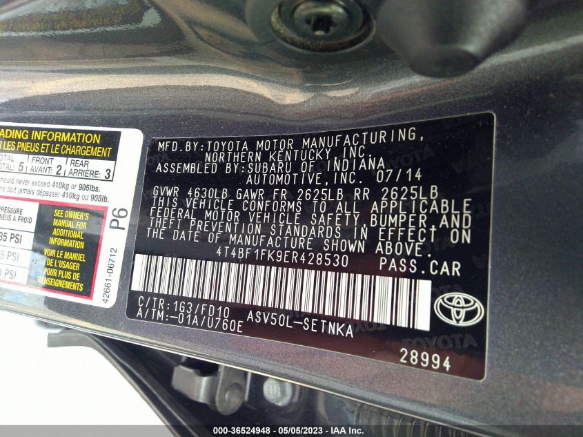 2014 TOYOTA CAMRY L/LE/XLE/SE/SE SPORT - 4T4BF1FK9ER428530
