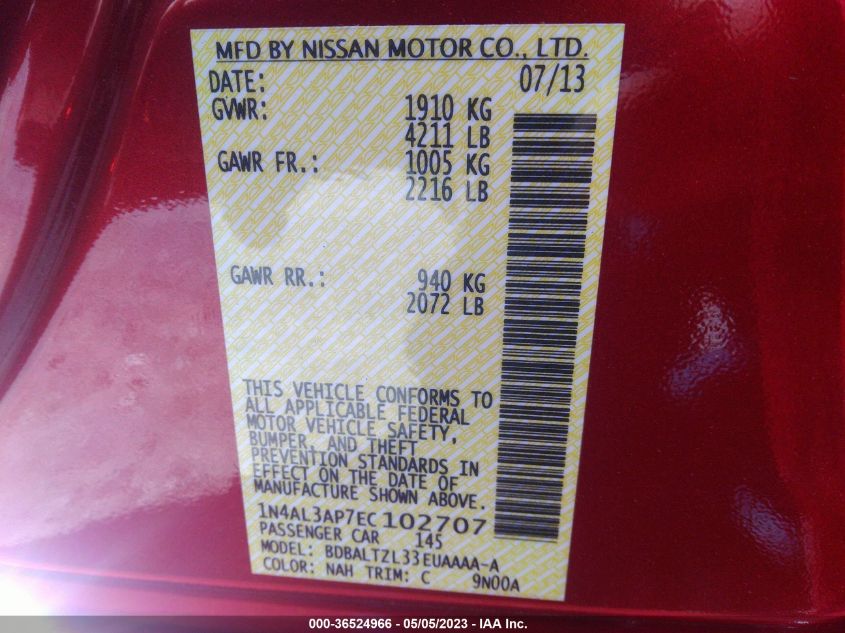2014 NISSAN ALTIMA 2.5 SV - 1N4AL3AP7EC102707