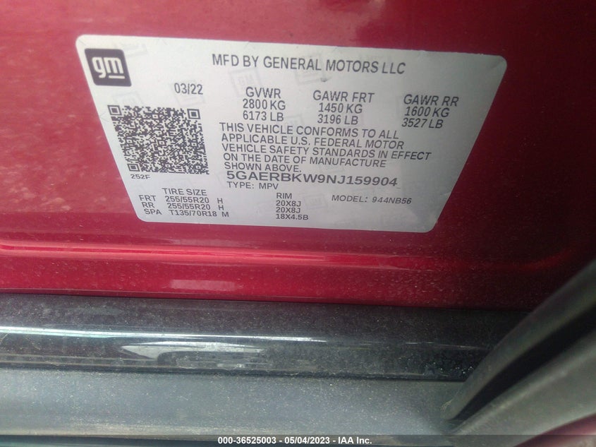 VIN 5GAERBKW9NJ159904 2022 BUICK ENCLAVE ESSENCE