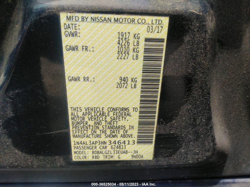2017 NISSAN ALTIMA 2.5 S - 1N4AL3AP3HN346413