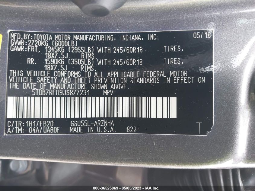 2018 TOYOTA HIGHLANDER LE PLUS - 5TDBZRFH9JS877231