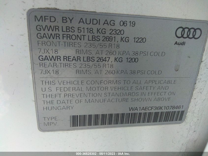 2019 AUDI Q3 PREMIUM - WA1AECF36K1078461