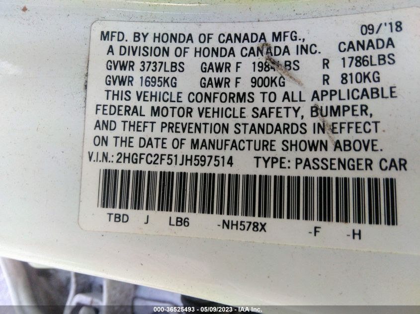 2018 HONDA CIVIC SEDAN LX - 2HGFC2F51JH597514