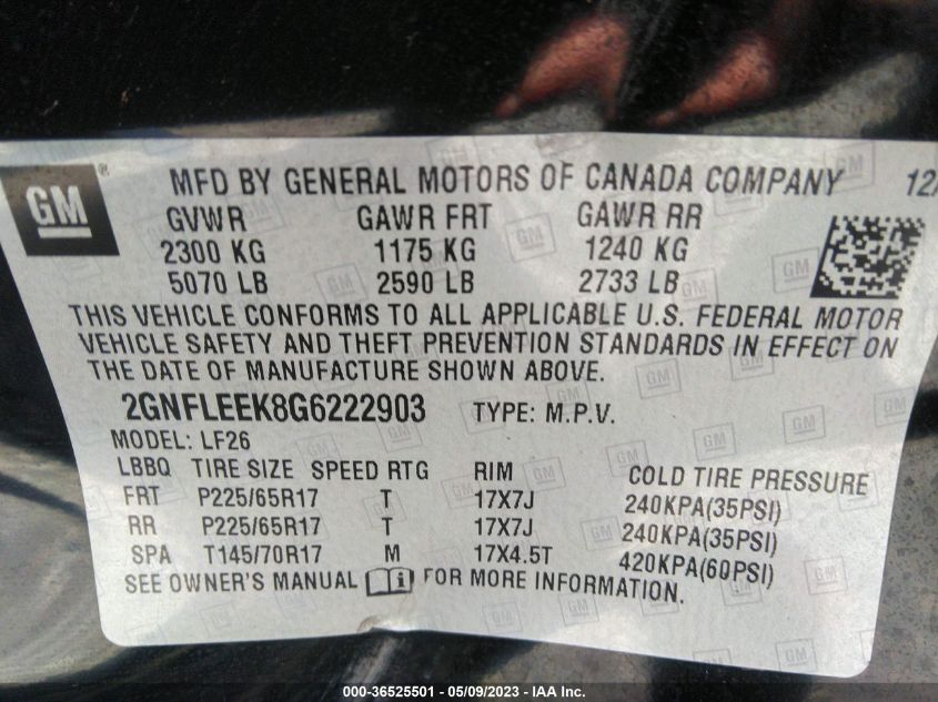 2016 CHEVROLET EQUINOX LS - 2GNFLEEK8G6222903