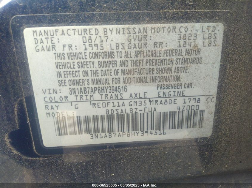 2017 NISSAN SENTRA S - 3N1AB7AP8HY394516