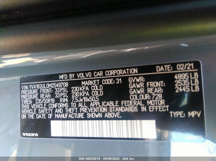 2021 VOLVO XC40 INSCRIPTION YV4162UL0M2549708
