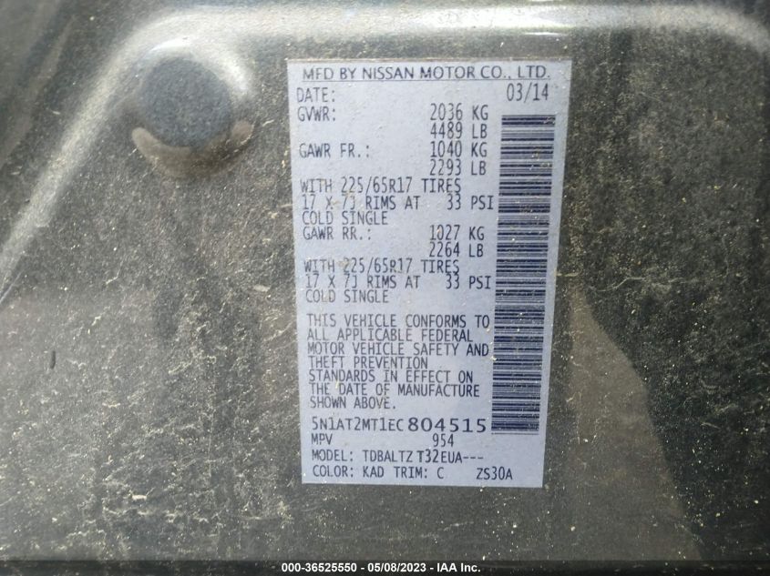 2014 NISSAN ROGUE SV - 5N1AT2MT1EC804515