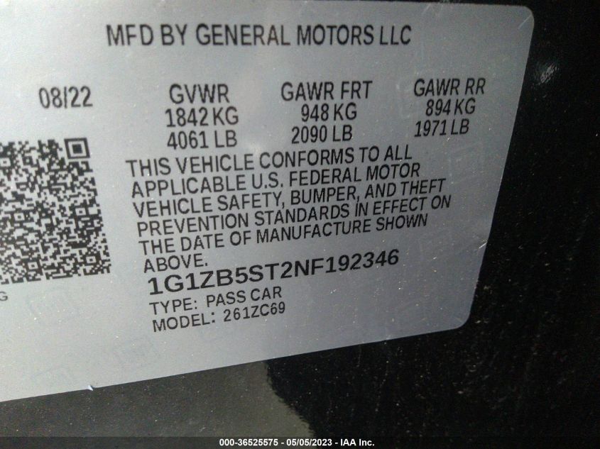 2022 CHEVROLET MALIBU LS - 1G1ZB5ST2NF192346