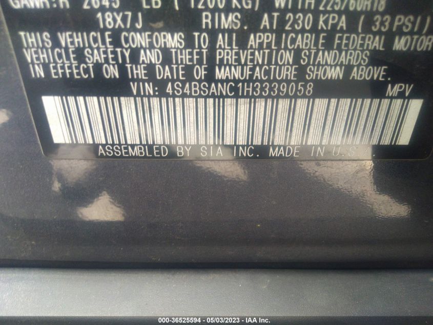 2017 SUBARU OUTBACK LIMITED - 4S4BSANC1H3339058