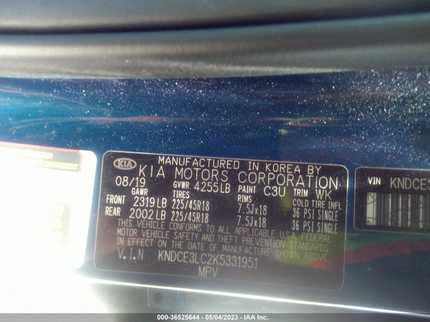 VIN KNDCE3LC2K5331951 2019 KIA NIRO TOURING