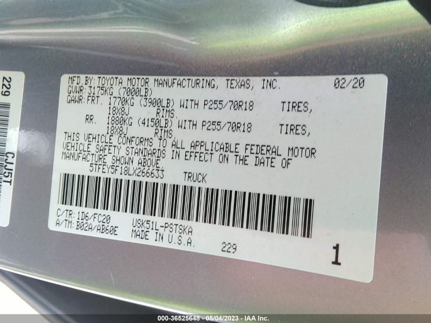 2020 TOYOTA TUNDRA 2WD SR5 - 5TFEY5F18LX266633