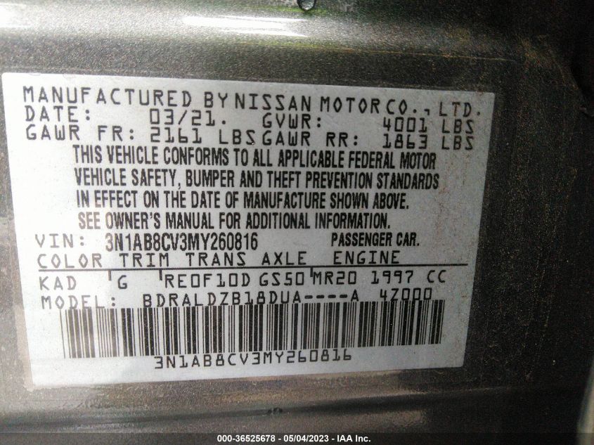 2021 NISSAN SENTRA SV - 3N1AB8CV3MY260816