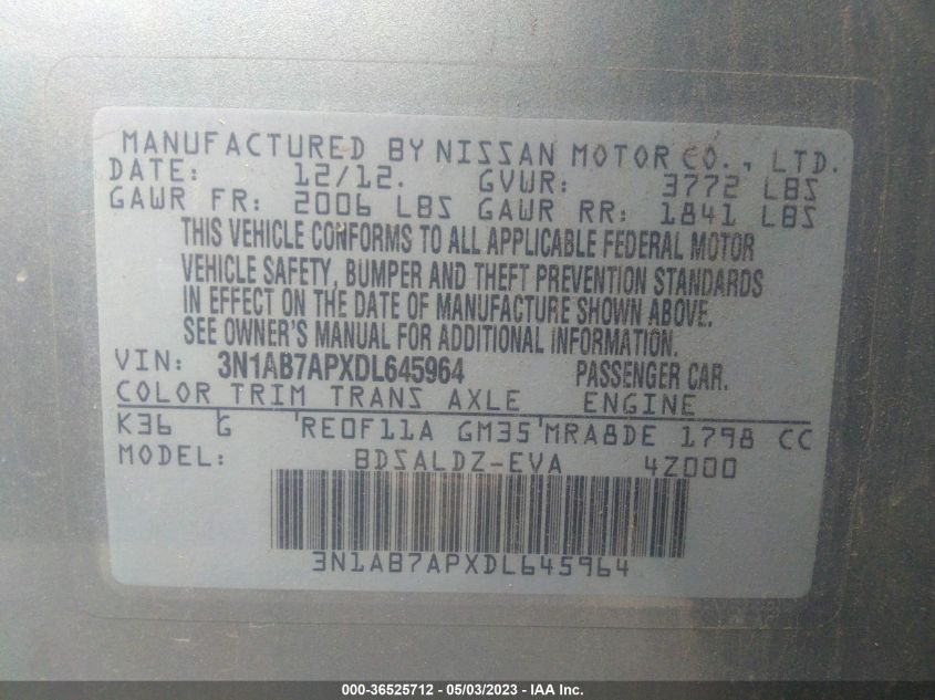 2013 NISSAN SENTRA SV - 3N1AB7APXDL645964