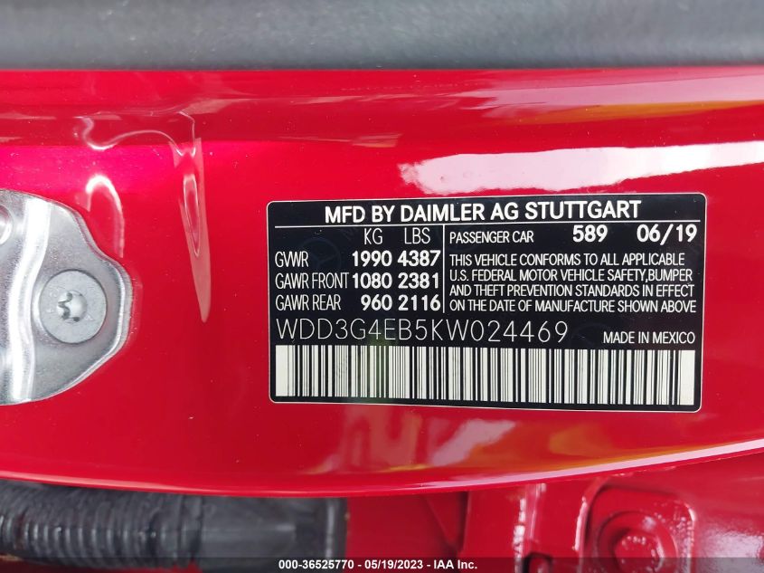 2019 MERCEDES-BENZ A-CLASS A 220 WDD3G4EB5KW024469