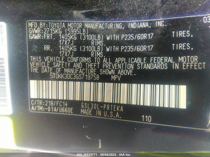 2016 TOYOTA SIENNA LE - 5TDKK3DC3GS719758