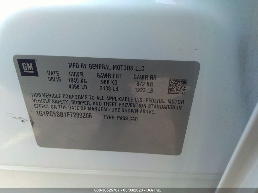 2015 CHEVROLET CRUZE LT - 1G1PC5SB1F7289206