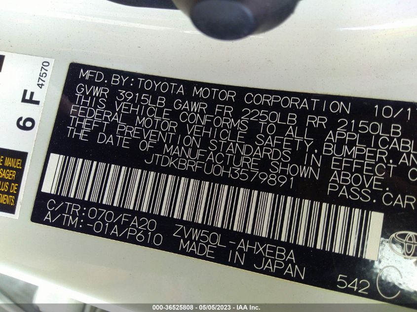 2017 TOYOTA PRIUS TWO/TWO ECO/THREE - JTDKBRFU0H3579891