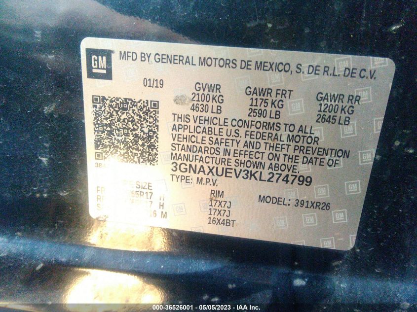 2019 CHEVROLET EQUINOX LT - 3GNAXUEV3KL274799