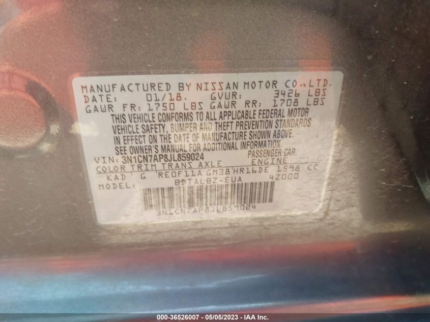 2018 NISSAN VERSA SEDAN SV - 3N1CN7AP8JL859024
