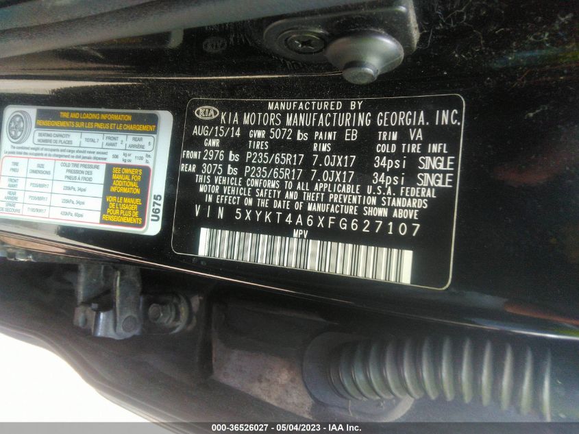 2015 KIA SORENTO LX - 5XYKT4A6XFG627107