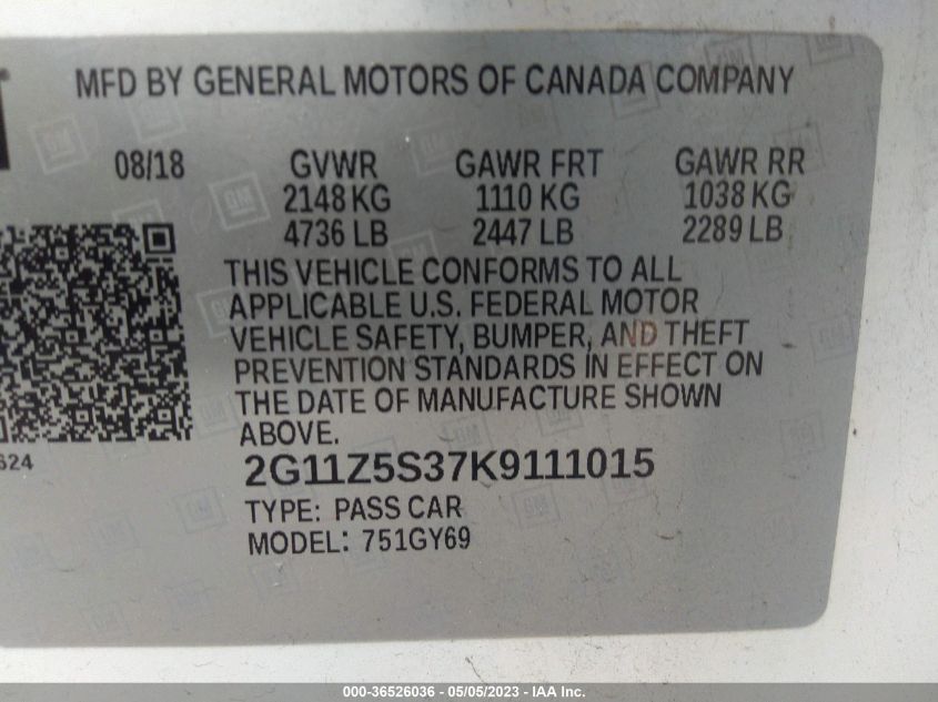 2019 CHEVROLET IMPALA LT - 2G11Z5S37K9111015