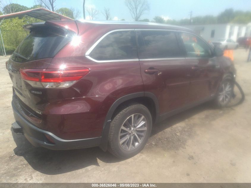 2019 TOYOTA HIGHLANDER HYBRID XLE - 5TDJGRFH1KS066705