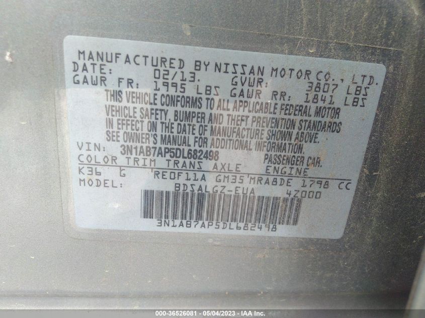 2013 NISSAN SENTRA SL - 3N1AB7AP5DL682498