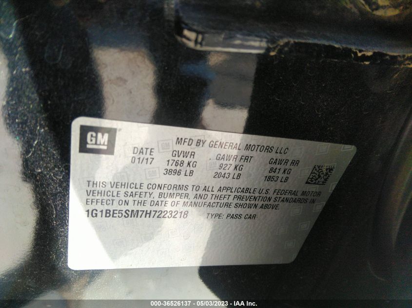 2017 CHEVROLET CRUZE LT - 1G1BE5SM7H722321T