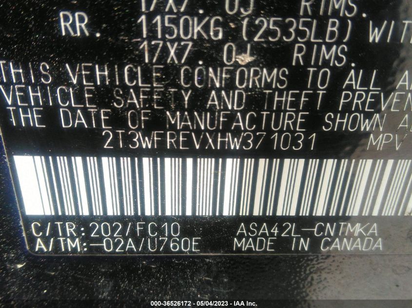 2017 TOYOTA RAV4 XLE - 2T3WFREVXHW371031